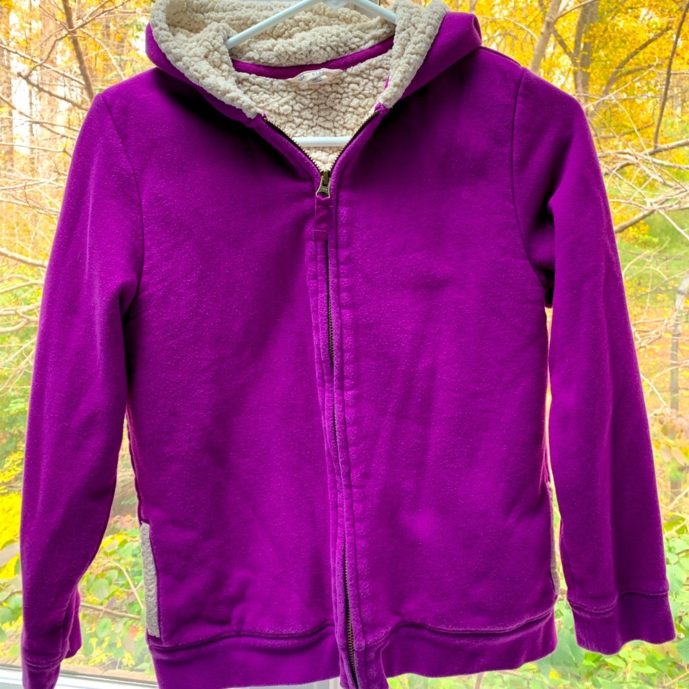 Lands’ End Kids size 14; violet warm sherpa lined cotton jacket